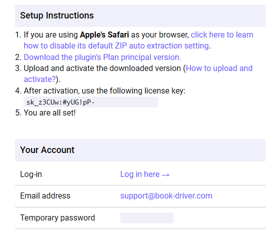 Email de confirmation de commande de freemius pour le plugin Book Driver